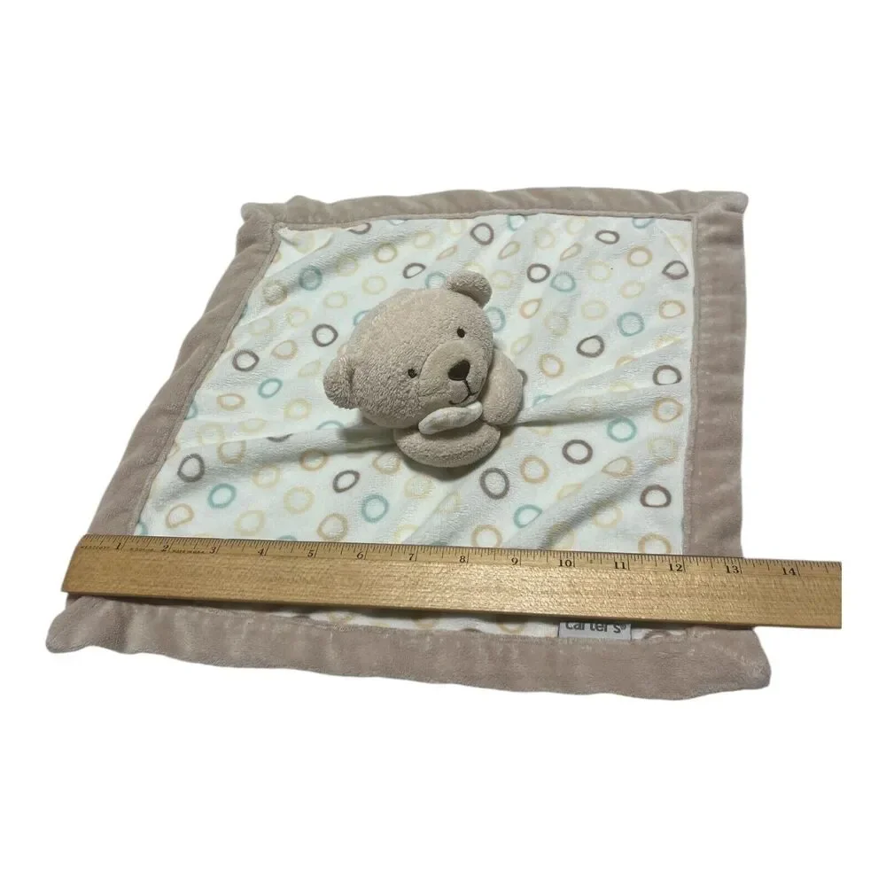 Carter’s Tan Bear Lovey White Circles Baby Security Blanket Teddy 14”